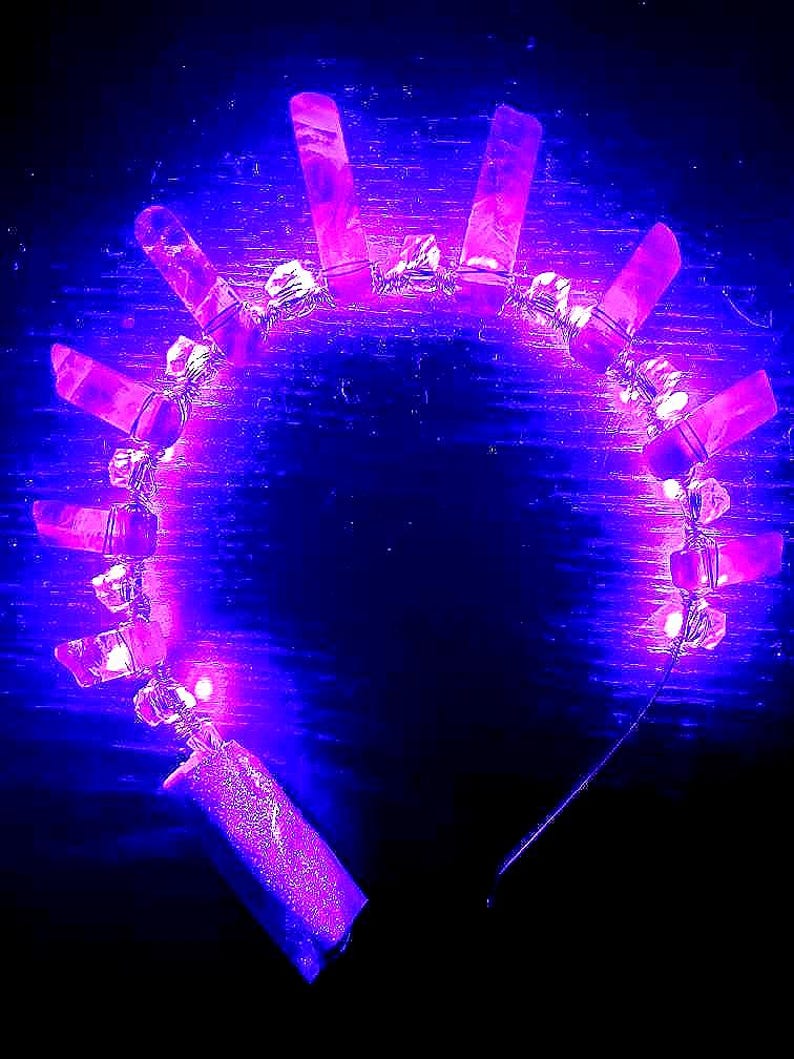 Amethyst light up crown festival fashion tiara led headpiece natural stone and clear faceted glass beads headband semi precious stone halo image 1