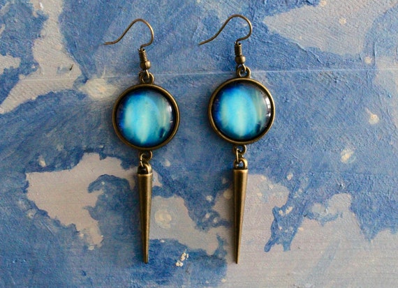 Glow in dark planets earrings spiked earrings unique fashion burning man festival bohemian accesories handmade fashion galaxy space universe