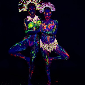 Neon goddess Glow in the dark colorful neon crown performers rave festival fashion dance wear uv blacklight spiked halo crown party pride