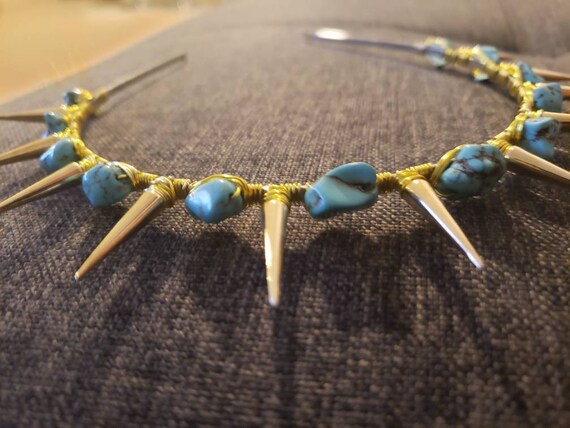 Spikes Turquoise Howlite Siderolite Gold Copper Headband 