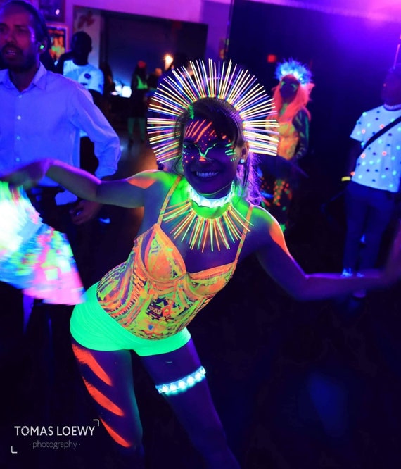 Neon Goddess Glow in the Dark Colorful Neon Crown Performers Rave Festival  Fashion Dance Wear Uv Blacklight Spiked Halo Crown Party Pride 