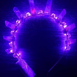 Amethyst light up crown festival fashion tiara led headpiece natural stone and clear faceted glass beads headband semi precious stone halo