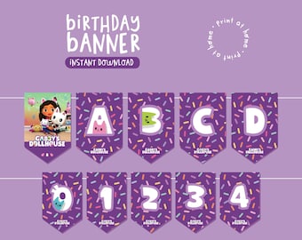 Gabbys Dollhouse bunting flag. Gabbys Dollhouse garland. Gabby Doll Party instant download. GADOPR