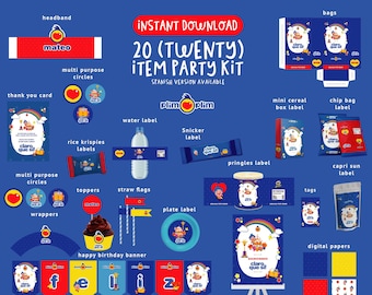 Kit per feste di compleanno Plim Plim, 20 articoli (download immediato)