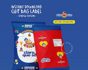 Etichetta per sacchetto di patatine Plim Plim, personalizzata (download digitale)
