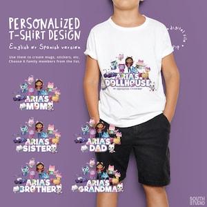 Gabby Dollhouse 7 family tshirt Iron On Transfer or sublimation design. Gabby Dollhouse custom family shirt. GADOPR
