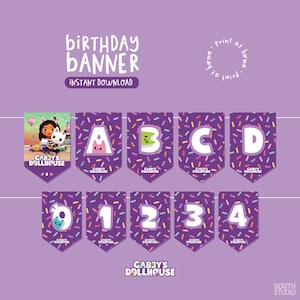 Gabbys Dollhouse bunting flag. Gabbys Dollhouse garland. Gabby Doll Party instant download. GADOPR