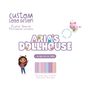 Gabby Doll custom logo, Gabby doll inspired logo + free digital paper GADOPR