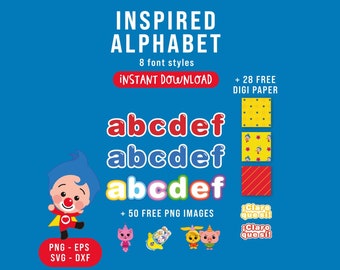 Plim Plim inspired alphabet, Plim Plim clown inspired font + digital paper PLPLPR