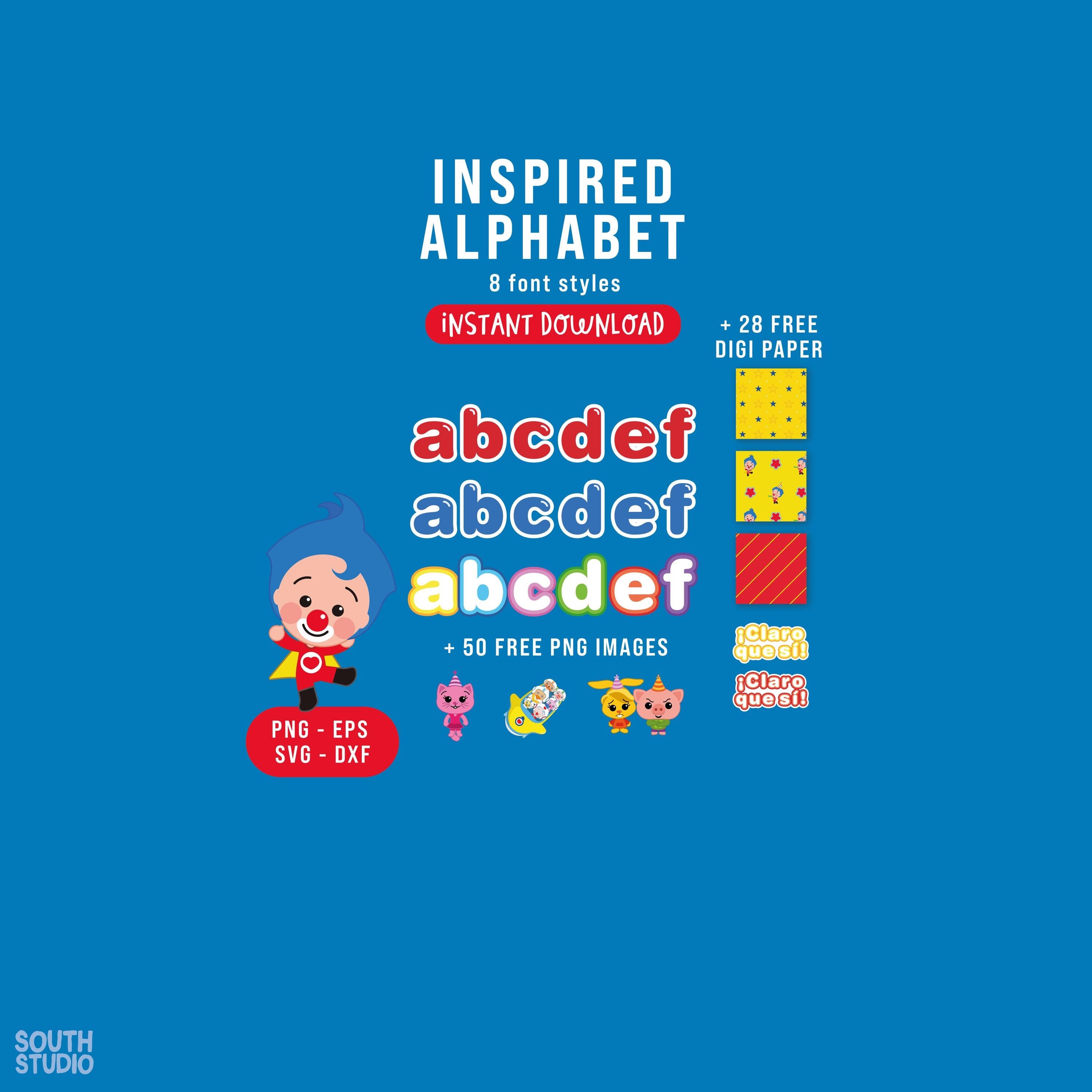 Plim Plim inspired alphabet, Plim Plim clown inspired font + digital paper PLPLPR