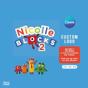 EDITABLE Number blocks custom logo. CANVA Numberblocks inspired logo. NUBLPR