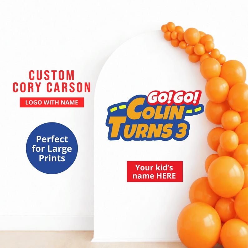 Large Go Go Cory Carson Custom Logo Design for Backdrop. Go Go Cory ...