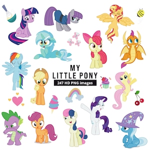 247 My Little Pony PNG-paket | MLP Clipart | Twilight Sparkle, Pinkie Pie, Rainbow Dash | Direktnedladdning för klistermärken, DIY-födelsedag