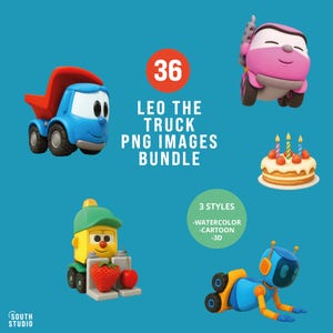 Leo the Truck PNG Bundle – Leo Truck Birthday Clipart – Instant Download for Invitations, Decorations, T-Shirts, Stickers & More. LETRPR