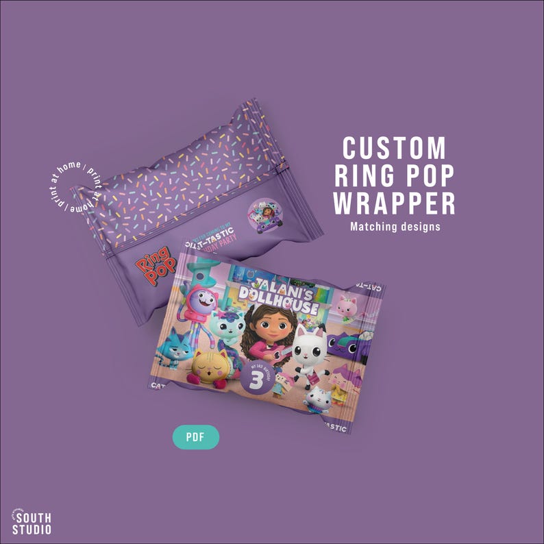 Pop Wrapping Gabby's Dollhouse Ring Pop Wrapper, Printable Treat Label (PDF) - Etsy