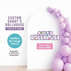 Logotipo personalizado da Casa de Bonecas da Gabby - PNG personalizado para decoração de aniversário, Arco da Gabby para imprimir - Banner da Casa de Bonecas da Gabby