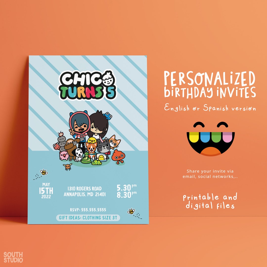 Toca Life World Birthday Invitation, FREE Backside