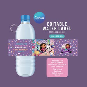 EDITABLE Gabby dollhouse Water label. Gabby doll bottle label. GADOPR