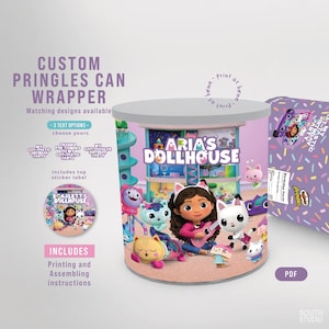 Gabby&#39;s Dollhouse Custom Pringles label 13oz. Gabby&#39;s Dollhouse printable treat label. GADOPR