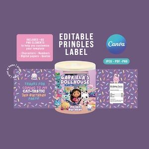 EDITABLE Gabby Doll Pringles label 1.3 oz. Gabby Doll snack can label. GADOPR