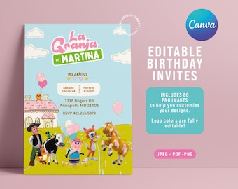 Zenon Farm-Geburtstagseinladung, Vaca Lola, Percheron (bearbeitbare Canva-Vorlage)