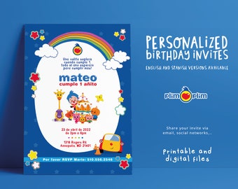 Plim Plim Birthday Invitation, Personalized Party Invite (Digital File)