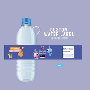 Googoo Gaagaa water label. Baby First bottle label. GOGAPR