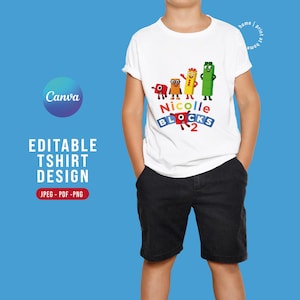 EDITABLE Numberblocks Tshirt Design. Tshirt Iron On Transfer or sublimation design. Numberblocks Party Shirt. NUBLPR