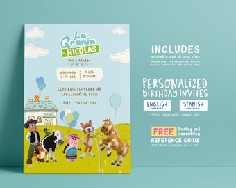 Zenon Farm Birthday Invitation, Boyish Party (Digital File)