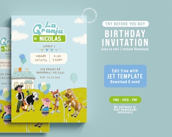 Zenon Farm Birthday Invitation, Editable Template (Instant Download)