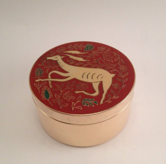 Vintage Brass Animal Folk Art Deer Powder Box Clo… - image 4
