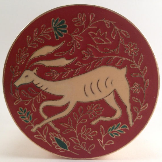 Vintage Brass Animal Folk Art Deer Powder Box Clo… - image 3