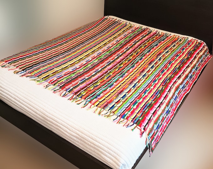 Vintage Afghan Throw MCM Rainbow Bedding Handmade 70s Blanket Etsy