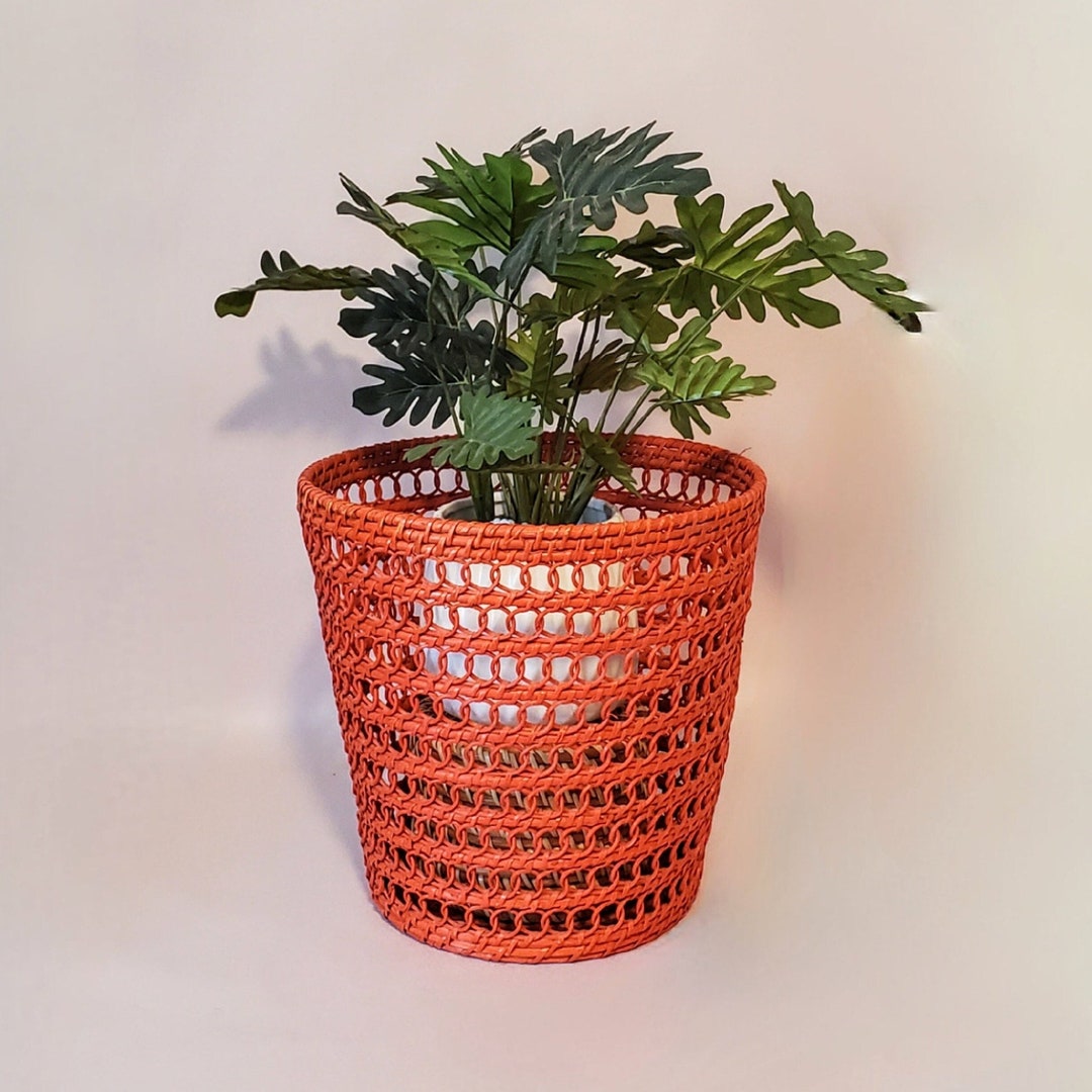 Wicker Basket Rattan Planter Pot Vintage Handmade Red Natural Etsy