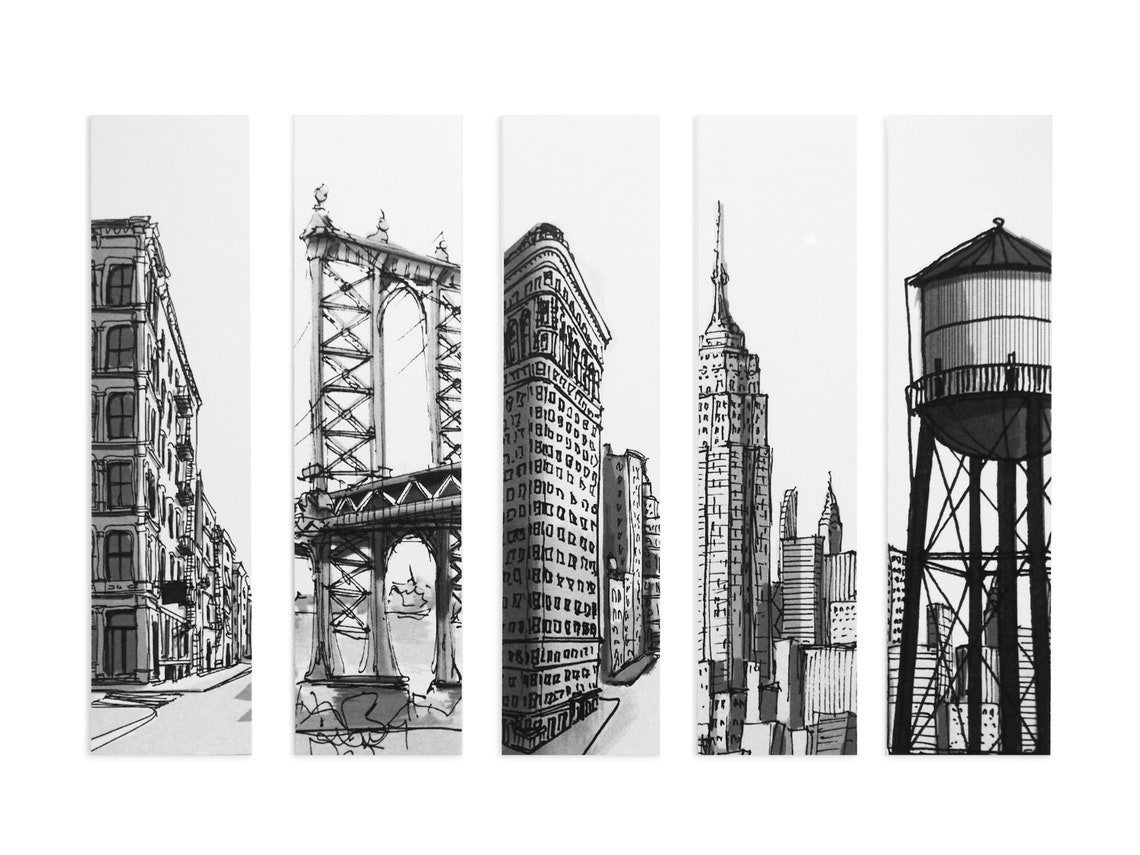 Set of 5 Bookmarks New York City Buildings Etsy