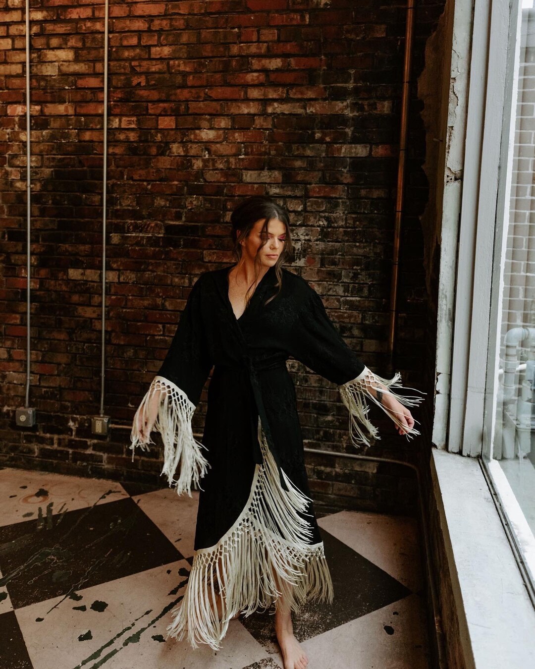 Black Fringe Lounge Robe: Vintage Inspired Bridal Party Robe - Etsy