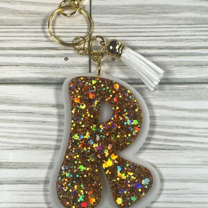 Retro Sparkle Initial Keychain White Back, Lrg Personalized Keychain, Letter Keychain, Alphabet Keychain, Colorful keychain, Custom Keychain
