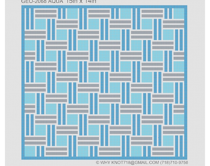 Needlepoint Handpainted Geometric Canvas: Tefillin, Tallit Bag Set (GEO-2068 AQUA)