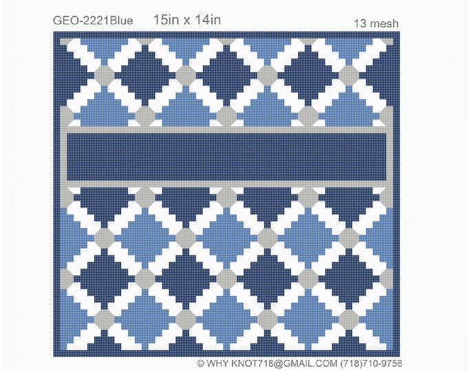 Needlepoint Handpainted Geometric Canvas: Tefillin, Tallit Bag Set (GEO-2221  Blue  )