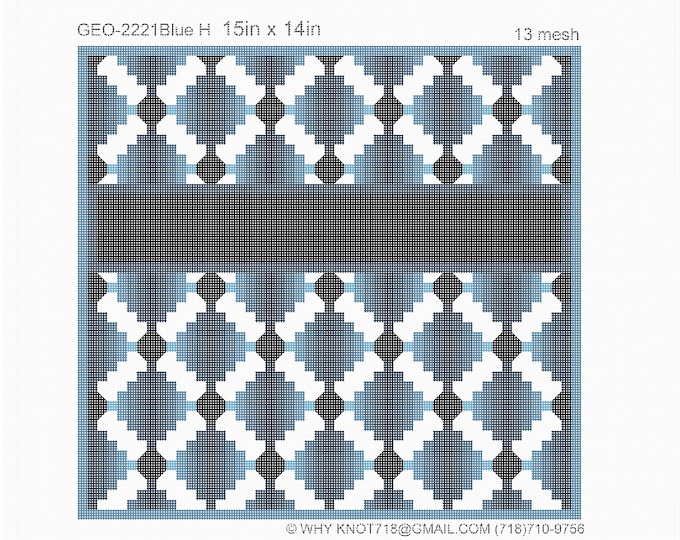Needlepoint Handpainted Geometric Canvas: Tefillin, Tallit Bag Set (GEO-2221  Blue Ombre)