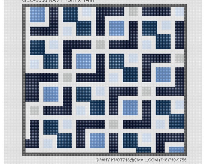 Needlepoint Handpainted Geometric Canvas: Tefillin, Tallit Bag Set (GEO-2036 Navy)