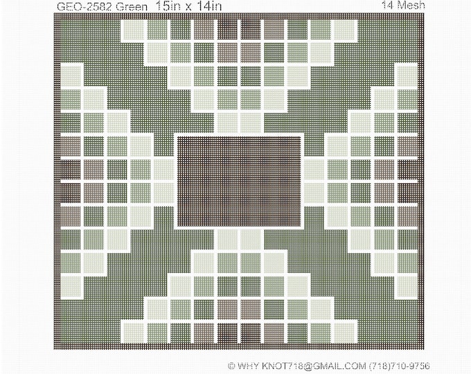 Needlepoint Handpainted Geometric Canvas: Tefillin, Tallit Bag Set (GEO-2582  Green )