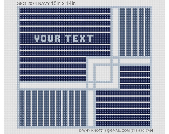 Needlepoint Handpainted Geometric Canvas: Tefillin, Tallit & Challah Cover  (GEO-2074  Navy)
