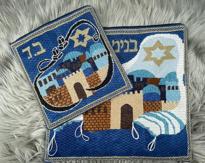 Needlepoint Handpainted Judaica Canvas: Tefillin, Tallit Bag