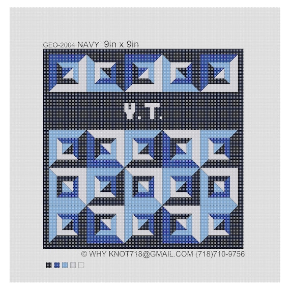 Tefillin GEO-2040 Aqua Needlepoint Handpainted Geometric Canvas Tallit Bag Set