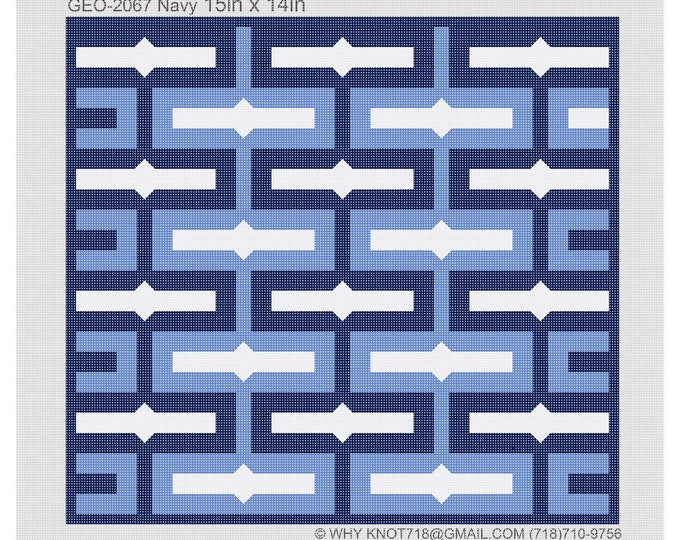 Needlepoint Hand painted Geometric Canvas: Tefillin, Tallit Bag Set (GEO-2067 Navy)