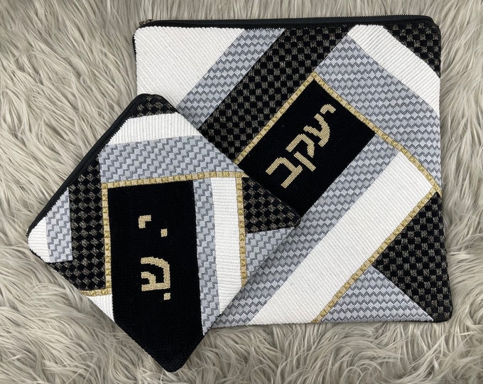 Needlepoint Hand painted Geometric Canvas: Tefillin, Tallit Bag Set, Pillow  (GEO-2806 Black)