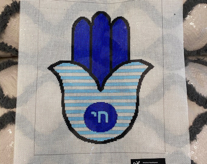 Needlepoint Handpainted Geometric Canvas: Hamsa  (Hamsa-003)
