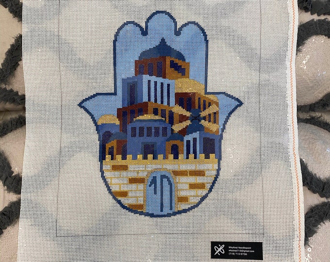 Needlepoint Handpainted Geometric Canvas: Hamsa  (Hamsa-008)