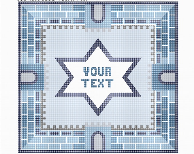 Handpainted Needlepoint Judaica Canvas: Tefillin, Tallit Bag (JUD-1008 Blue)